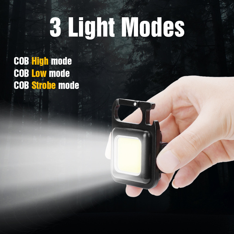 Mini Portable 3 Light Modes Keychain Flashlight Bottle Opener Bright USB Rechargeable Torch Work Light Small LED Keychain Light