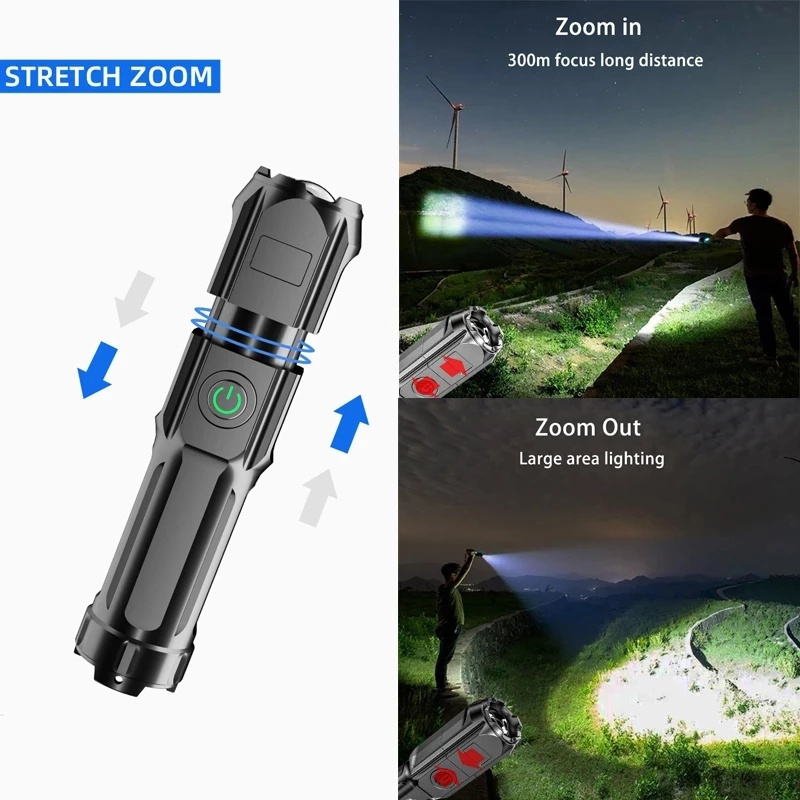 High Power Telescopic Zoom Strong Light Flashlight Rechargeable Outdoor Waterproof Tactical Torch Ultra-bright LED Flashlight