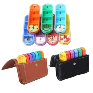 black brown pu leather bag 28 compartments pill box 7 day weekly medication wallet travel pill organizer am pm night custom logo