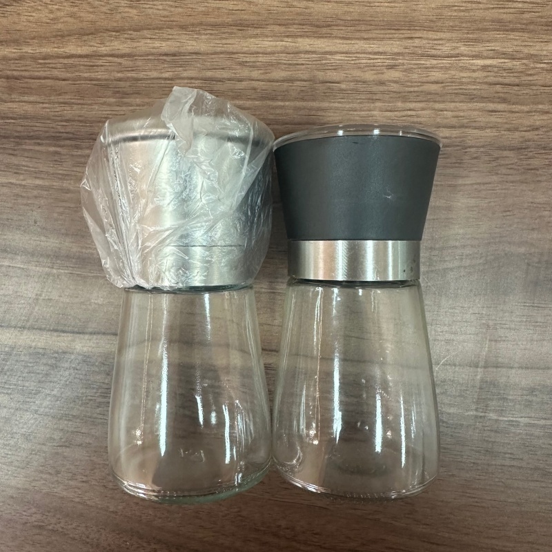 Adjustable Glass Mini Kitchen Spice Salt And Pepper Bottle Herb Jar Mill Grinder With Stainless Steel Plastic Black Lid Custom