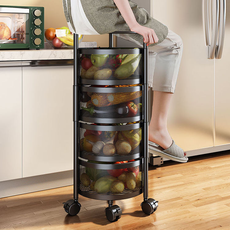 Multifunctional Rotating Storage Shelves Trolley Rack Metal 360 Stand Multi Layer Tier Fruit Vegetable Basket Shelf For Kitchen