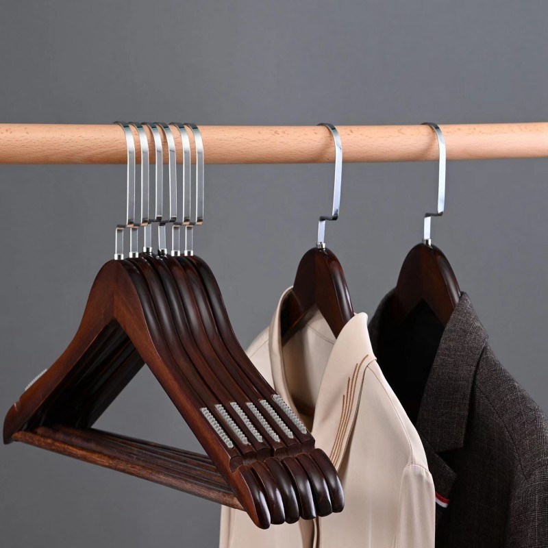 Luxury Wood Coat Hanger Wide Shoulder Custom Logo Non Slip Black Wooden Cloth Suit Rack For Clothing Store With Square Gold Hook