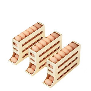 Wholesale Plastic Kitchen Automatic 30 Egg Rolling Dispenser Fridge Holder Storage Box Organizer Rack 4 Layers For Refrigerator