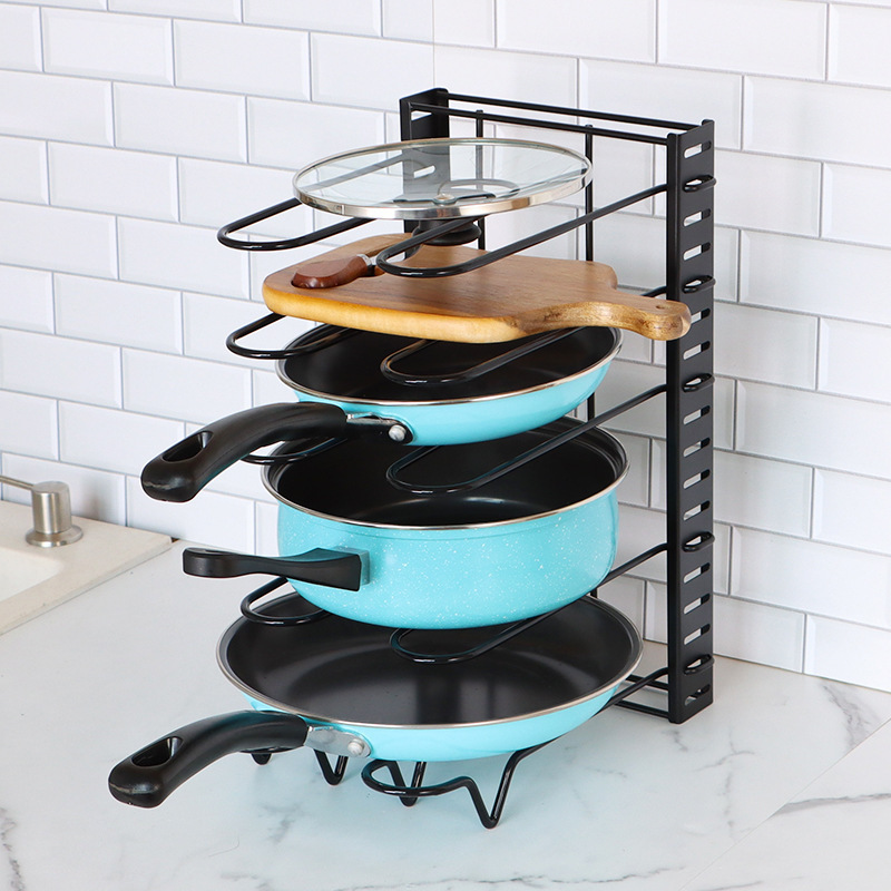 Hot Sale Multifunctional Kitchen Pot And Pan Organizer Storage Rack Lid Cover Holder Adjustable Hanging Metal Shelf For Cabinet