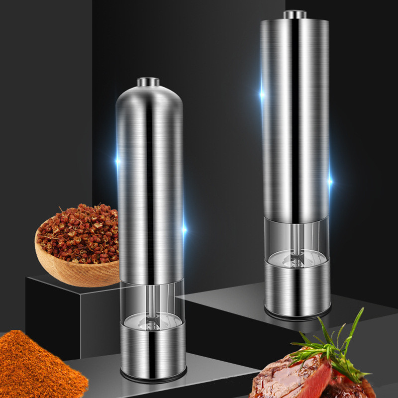 New Stainless Steel Electric Gravity Salt And Pepper Grinder Set With LED USB Rechargeable Hand Spice Herb Mill Logo For Kitchen