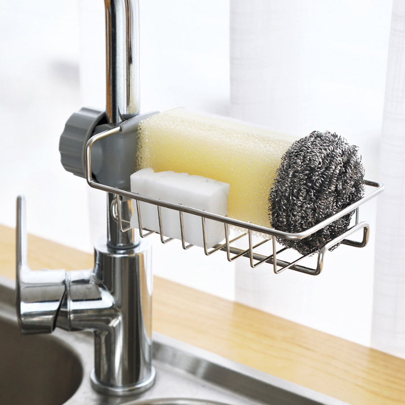 Wholesale Hanging Kitchen Sink Soap Sponge Holder Drain Rack Stainless Steel Storage Shelf Caddy Organizer Over Faucet For Home