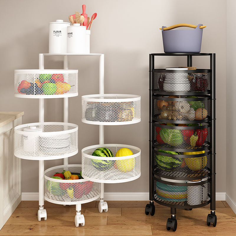 Multifunctional Rotating Storage Shelves Trolley Rack Metal 360 Stand Multi Layer Tier Fruit Vegetable Basket Shelf For Kitchen