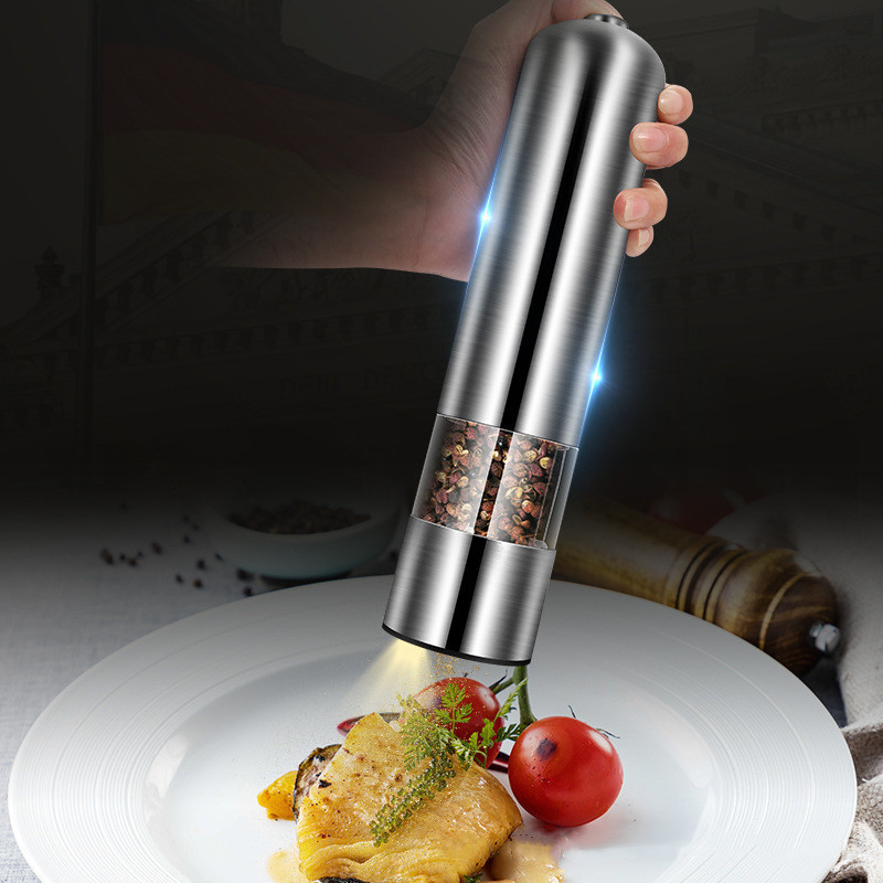 New Stainless Steel Electric Gravity Salt And Pepper Grinder Set With LED USB Rechargeable Hand Spice Herb Mill Logo For Kitchen