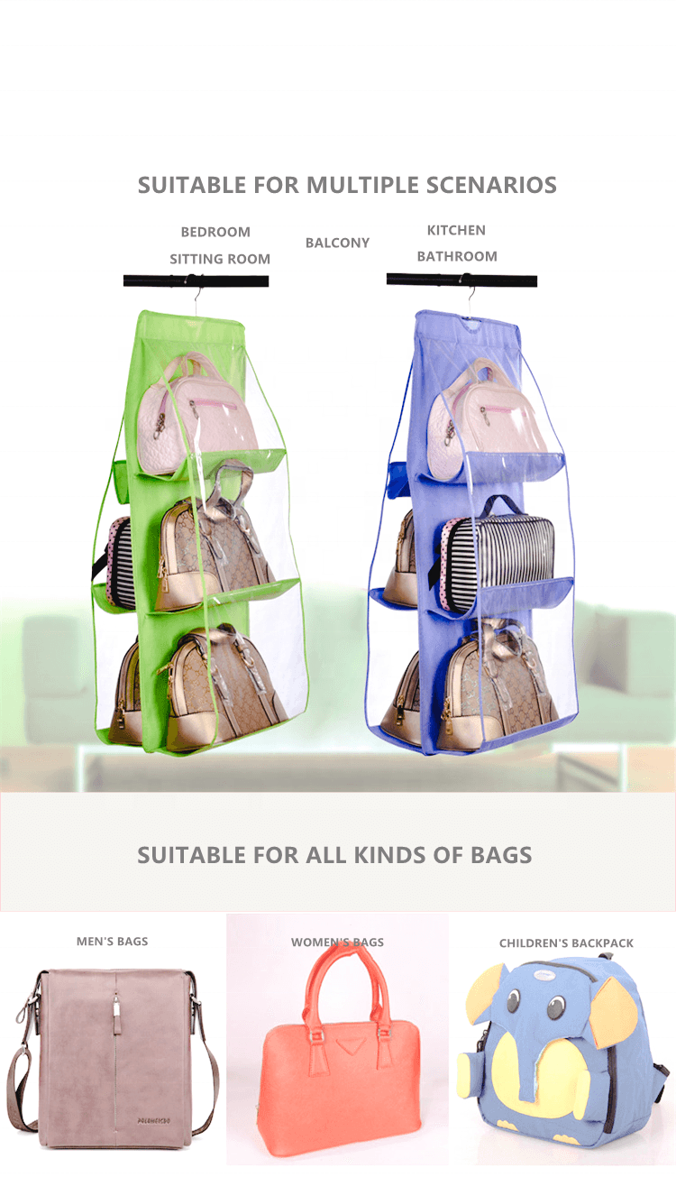 Dust Proof Wardrobe Closet Storage Bag Hanging Bag Wall Detachable Tote bag Hanging Handbag Purse Organizer