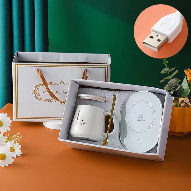 55 Degree Warmer Mug Set Coffee Cup Heater Electric Cup Warmer Smart Heated Coffee Mug Electric Mug Warmer Coaster