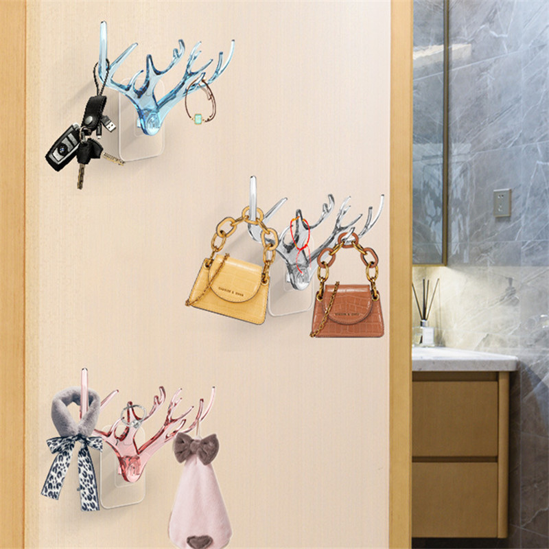 Self-adhesive Plastic Hanging Hooks with 12 Branches Antler Shaped ABS Hanger Buckhorn Wall Hooks