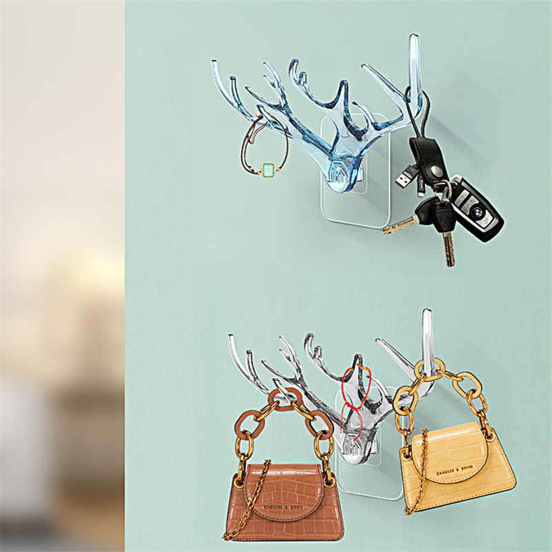 Self-adhesive Plastic Hanging Hooks with 12 Branches Antler Shaped ABS Hanger Buckhorn Wall Hooks