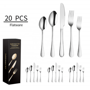 Factory direct selling 1010 flatware set knife fork spoon and tea spoon 20 pcs stainless steel 430 tableware set with gift box