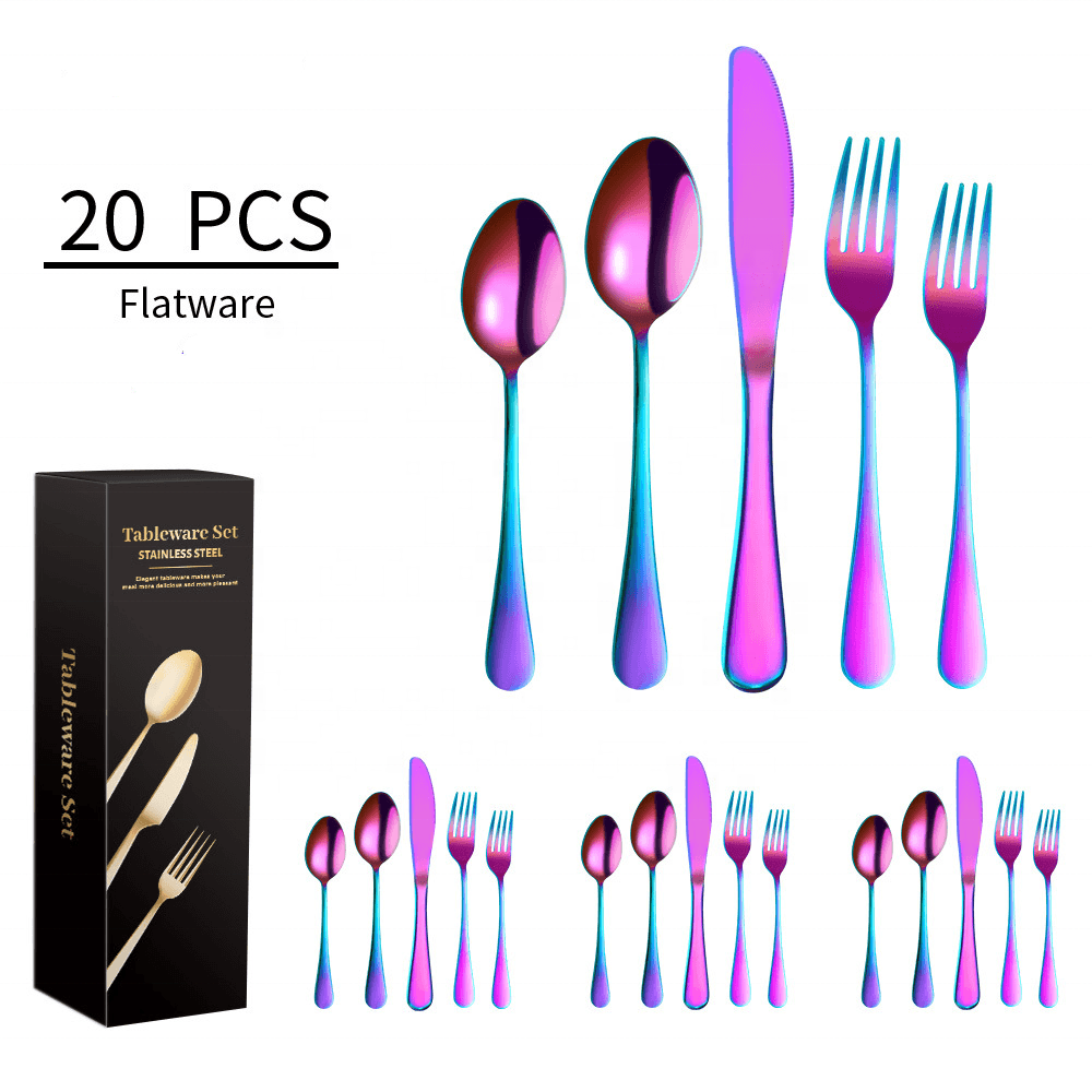 Factory direct selling 1010 flatware set knife fork spoon and tea spoon 20 pcs stainless steel 430 tableware set with gift box