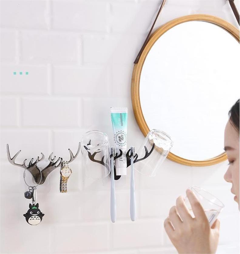 Antler Shaped Towel Key Necklace Hanger Rag Brush Storage Rack Holders Hook Plastic Wall Hooks with Self Adhesive Sticker