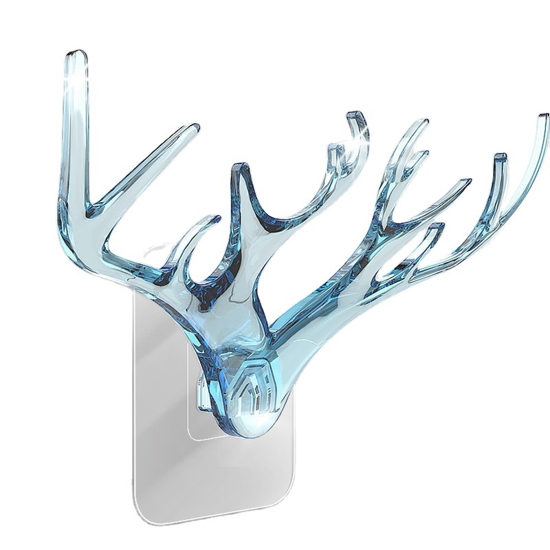 Antler Shaped Towel Key Necklace Hanger Rag Brush Storage Rack Holders Hook Plastic Wall Hooks with Self Adhesive Sticker