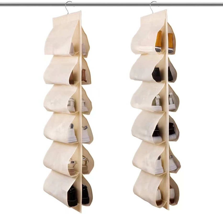 Non-woven Fabrics12-Slot Hanging Shoes Storage Holder Closet Organizer Wardrobe Storage Shoes Organizer