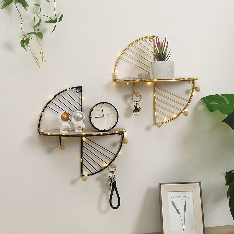 Fan-shaped Wall-mounted Iron Art Storage Decorative Shelf Metal Storage Rack Creative Home Decoration Organizing Rack for Wall