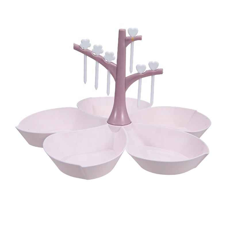 Flower-shaped Compote Lattice Snack Plate Fruit Dish  Snack Tray Candy Plate Fruit Platter Fruit Bowl With Forks