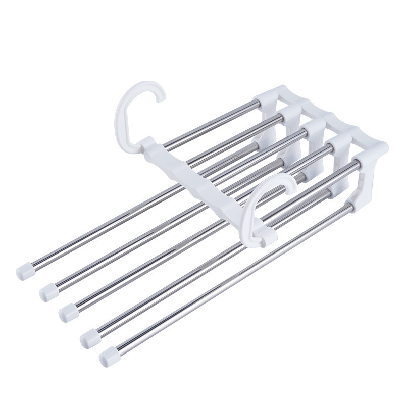 Foldable Stainless Steel 5 in 1 Pant Rack Shelves Clothes Hangers Multi-functional Magic Pants Hangers for Wardrobe