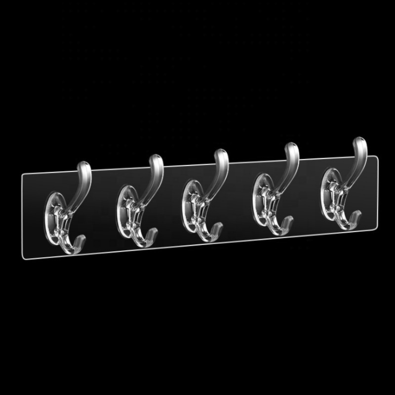 5 in 1 Punch-free trackless magic hook door self- adhesive hooks wall hanging transparent hook for clothes and hats