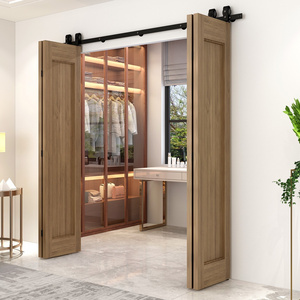 Warehouse Sliding Door Hardware Black Steel Track Bi-fold Wooden Door For Closet or Wardrobe