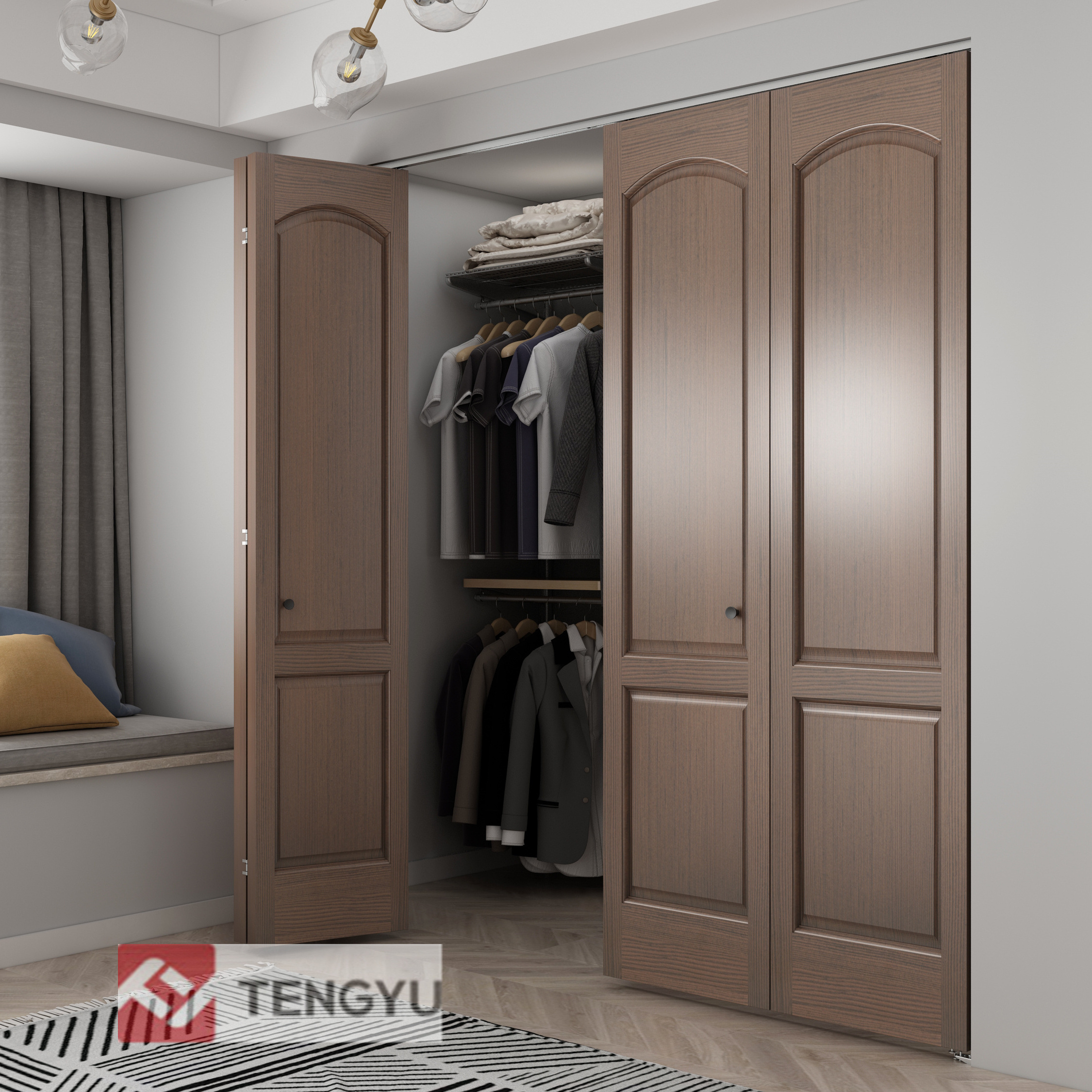 Tengyu Bi-folding Door Hardware Kit for Closet and Wardrobe, Interior Sliding Door System