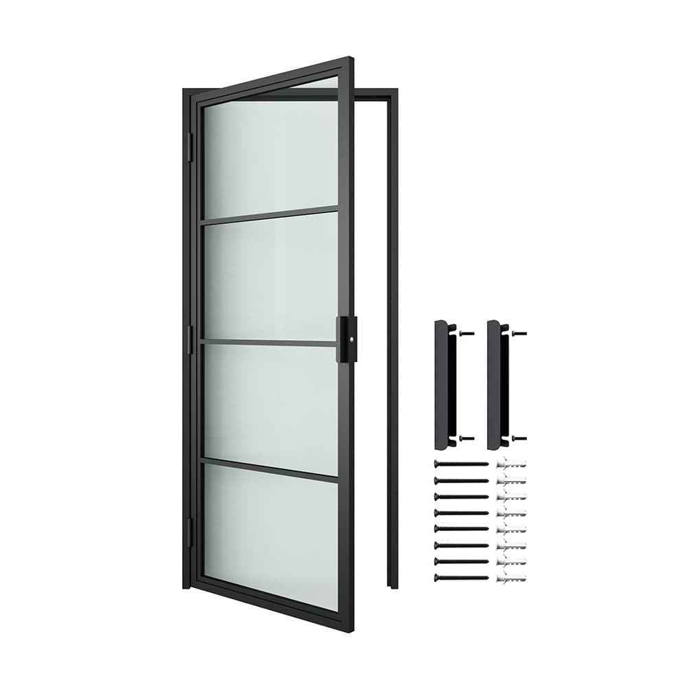 Loft Style 4 lites Kitchen Stainless Steel Glass Swing Doors With Handles