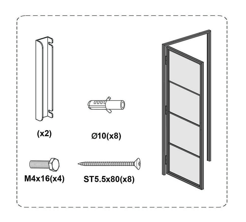 Loft Style 4 lites Kitchen Stainless Steel Glass Swing Doors With Handles