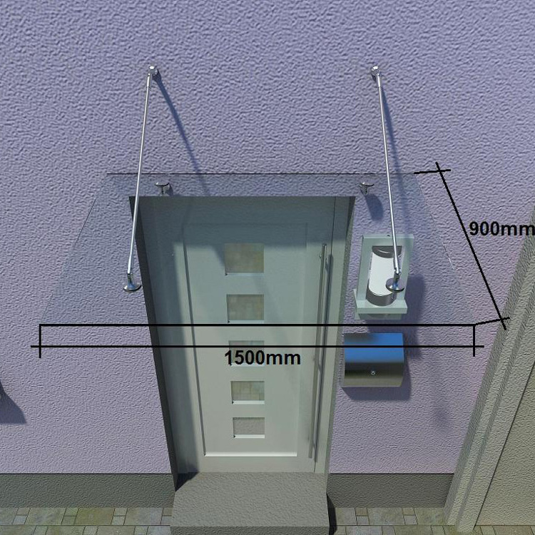 five star hotel project solution 304 stainless steel bracket glass rain canopy