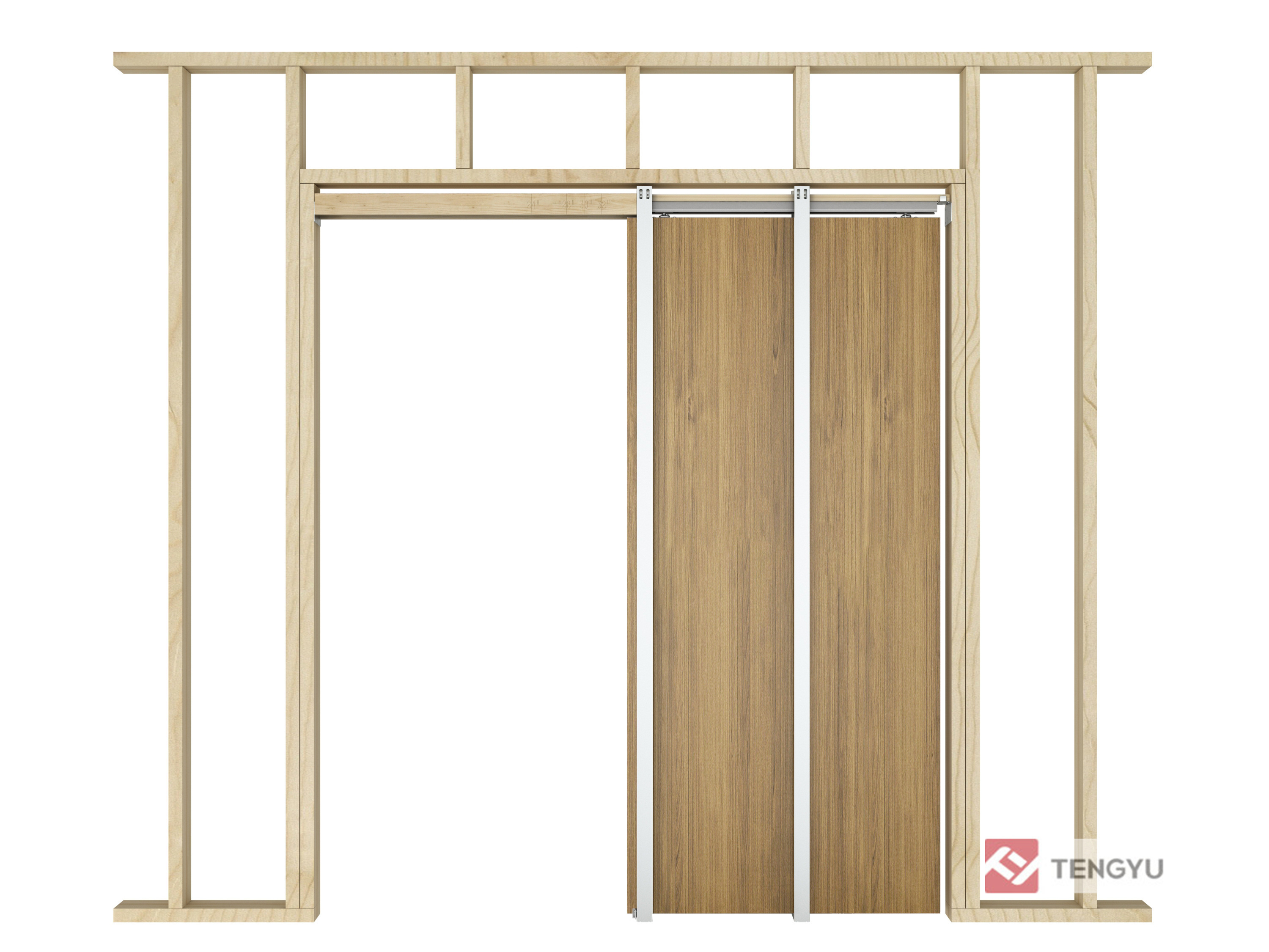 Tengyu Pocket Door Hardware Kit with Steel Tube Uprights Interior Aluminum Sliding Door System