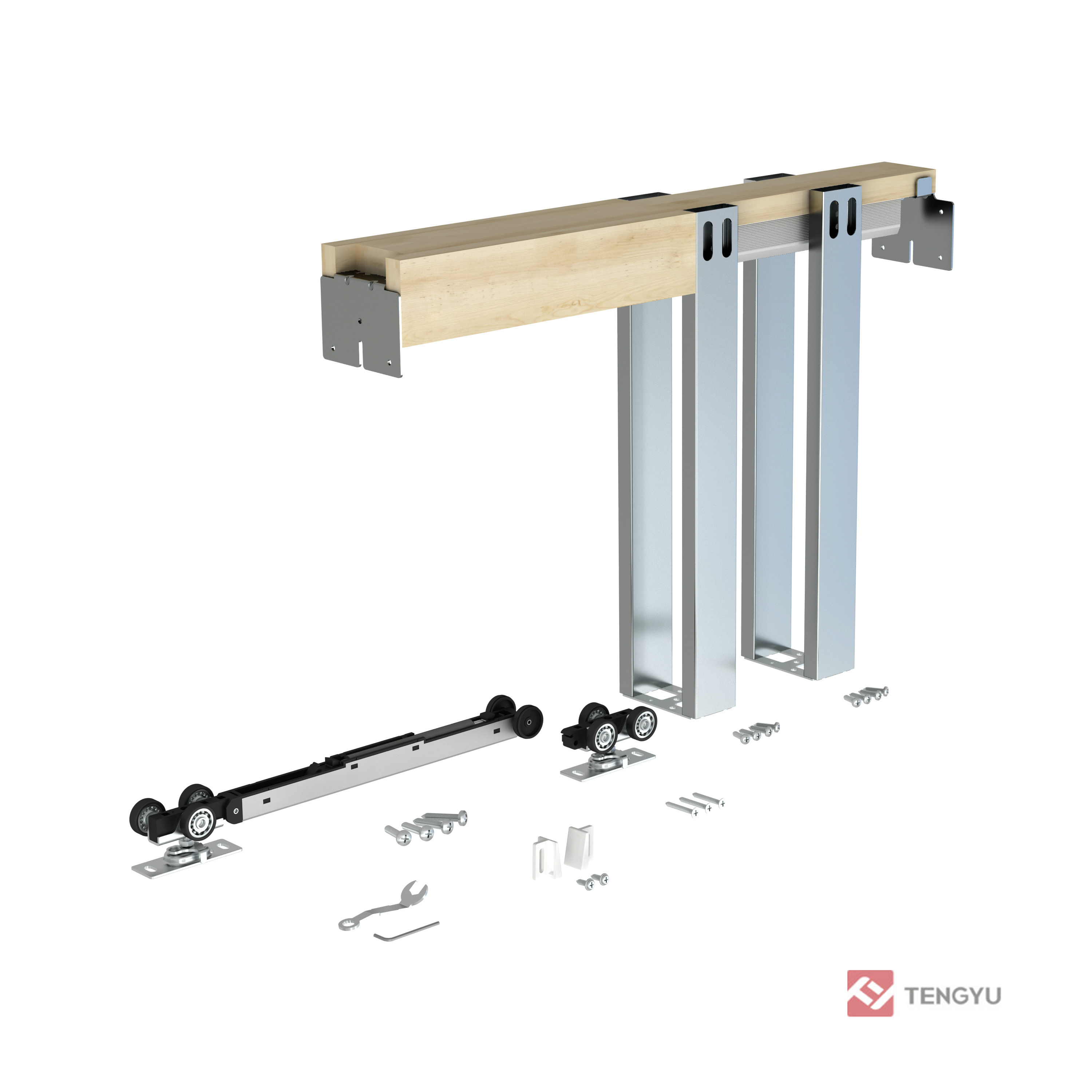 Tengyu Pocket Door Hardware Kit with Steel Tube Uprights Interior Aluminum Sliding Door System