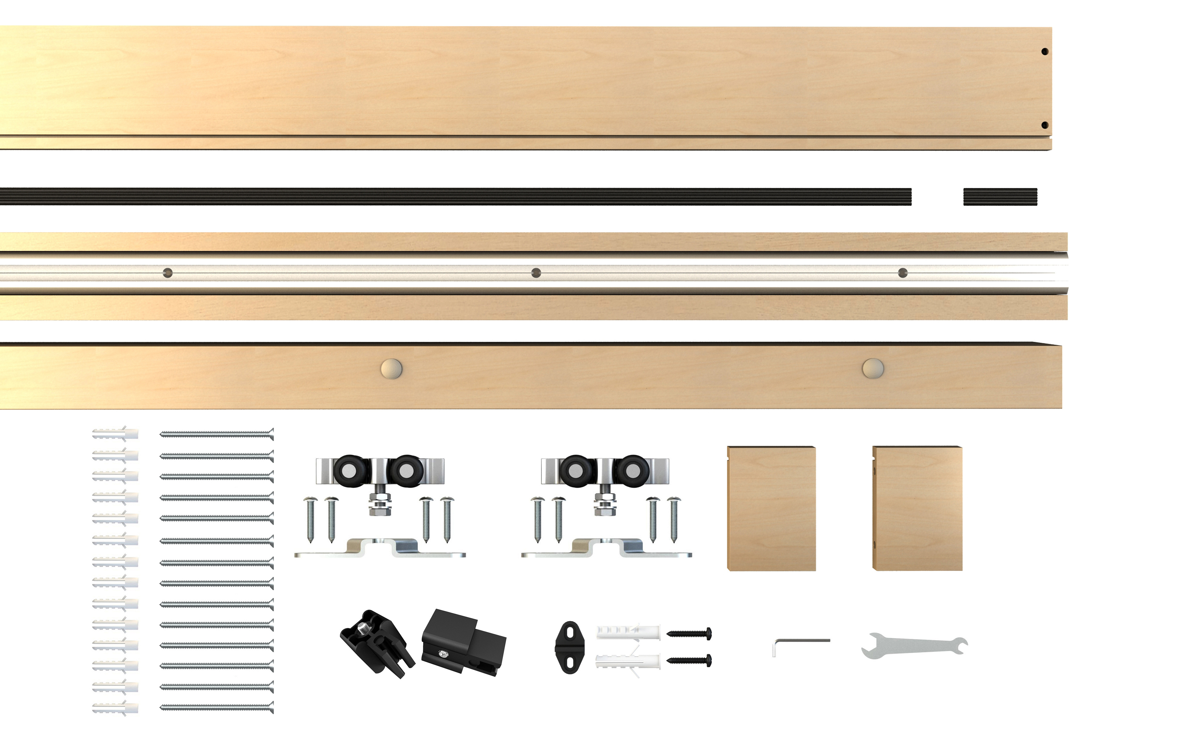 Interior Low Cost Aluminum Track With Natural MDF Cover Sliding Wooden Door System