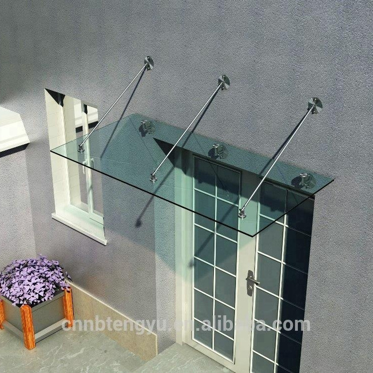 Fronted glass door canopy /Glass rain canopy  awnings with stainless steel hardware