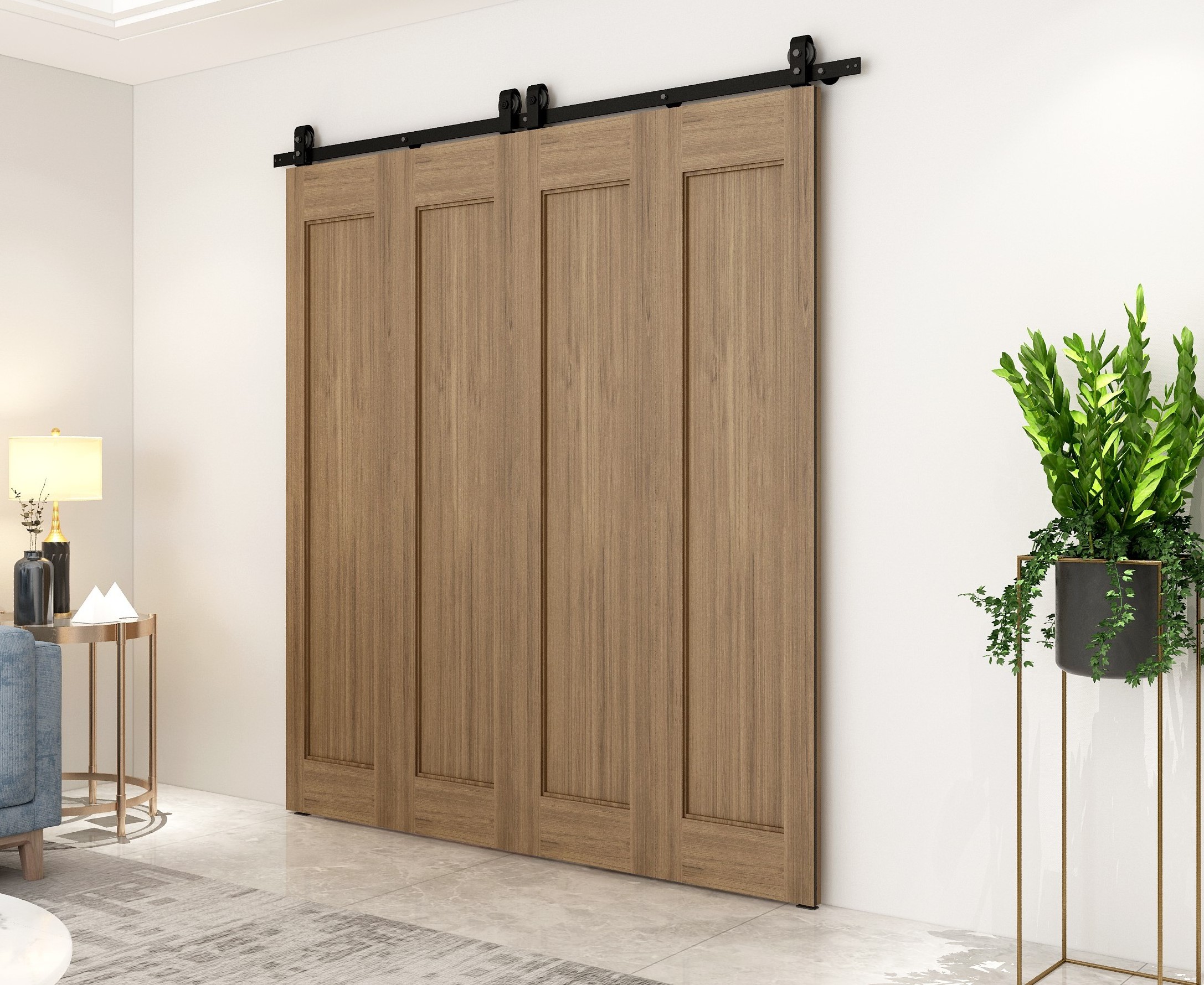 Warehouse Sliding Door Hardware Black Steel Track Bi-fold Wooden Door For Closet or Wardrobe