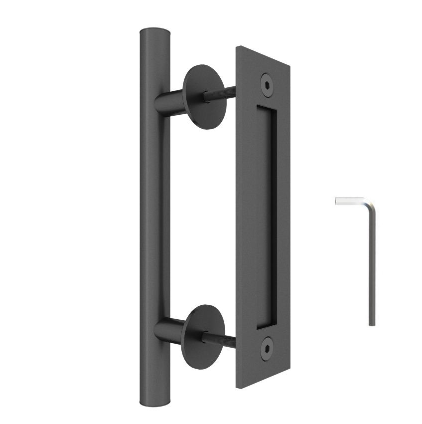 Fashionable Stainless Steel Pull and Flush  Black Wood Barn Door Handle With Flat Bottom Combined Style