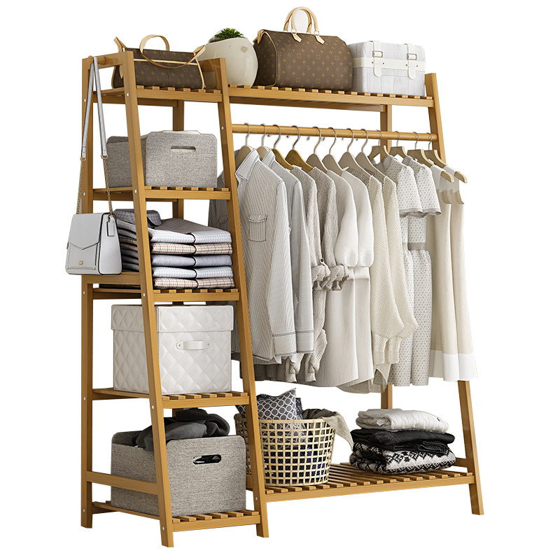 L-130CM Customized bamboo Coat Clothes Hanger Storage Shelf Cloakroom Multifunctional Cabinet Hanger