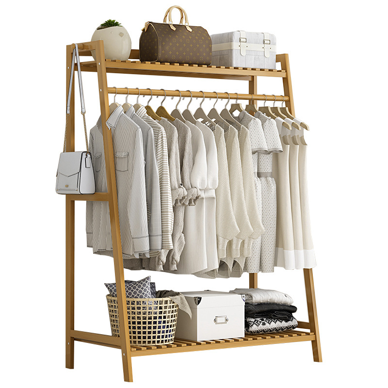 L-130CM Customized bamboo Coat Clothes Hanger Storage Shelf Cloakroom Multifunctional Cabinet Hanger