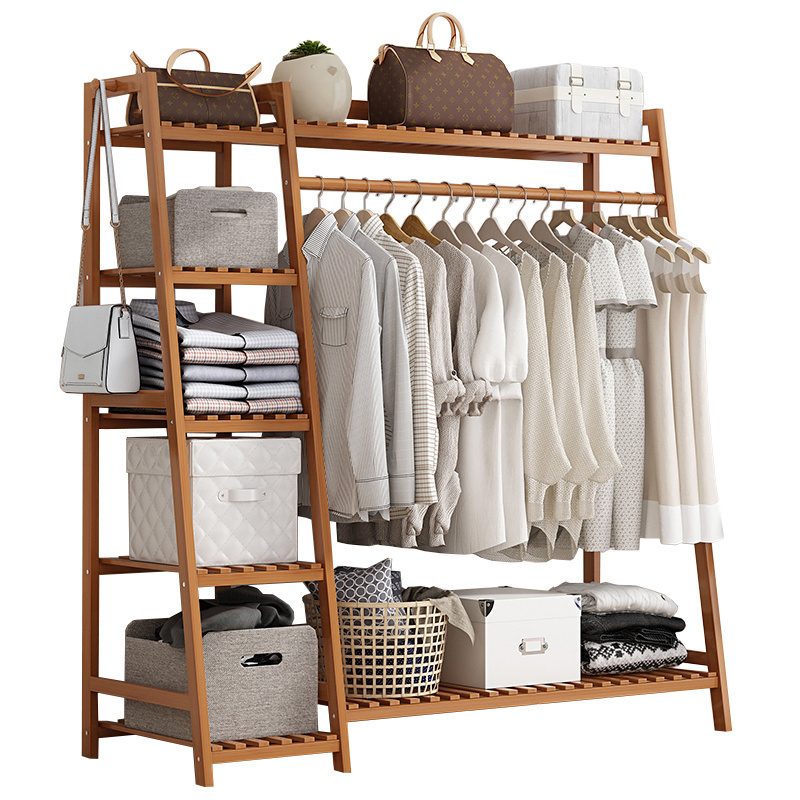 L-130CM Customized bamboo Coat Clothes Hanger Storage Shelf Cloakroom Multifunctional Cabinet Hanger