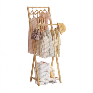 50/70/100cm length Foldable Bamboo 2 rows Clothes Rack with 2 side hooks and shoe display rack