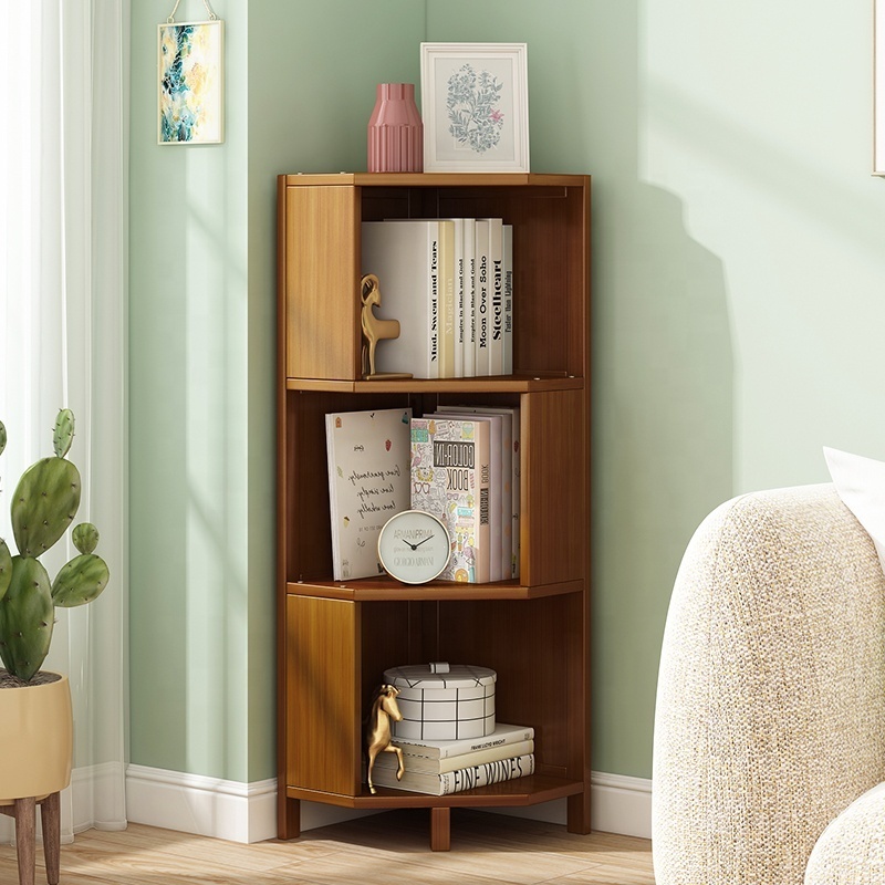 105CM NEW STYLE  3 Tier Corner Shelf Unit,Standing Tall Corner Bookcase Multipurpose Shelving Unit Wooden Display Bookshelf