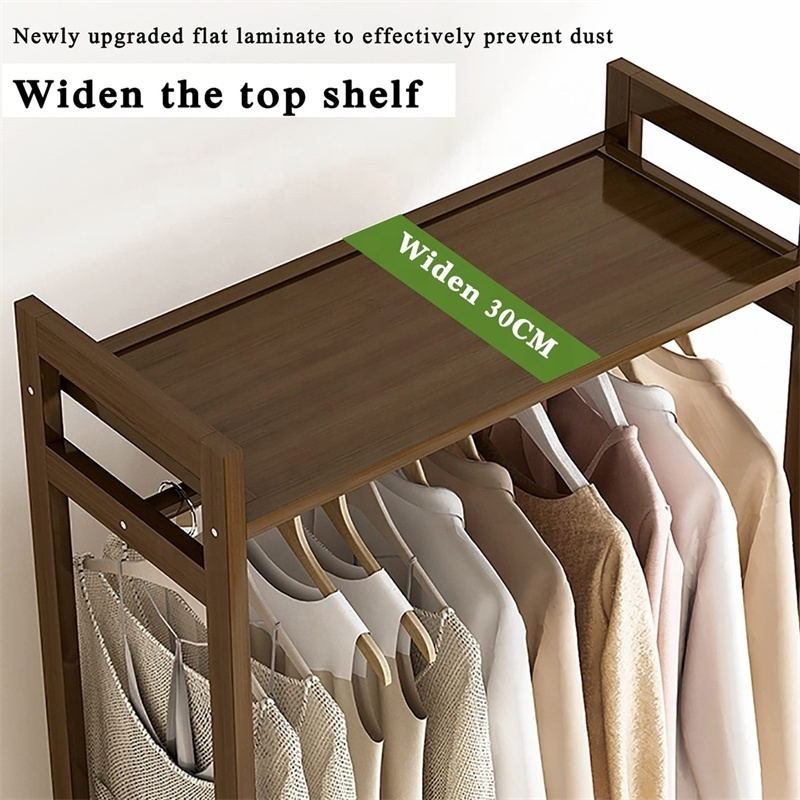 100cm-Garment Rack Freestanding Bamboo Garment Rack Closet Clothes Organizer with Clothes Rail 4-Layer Storage Shelf for Clothes