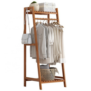 L-50CM Bamboo Clothing Rack for Hanging Clothes Large Garment Racks,Freestanding Storage Shelves Clothes Hanger Rack for Entrywa