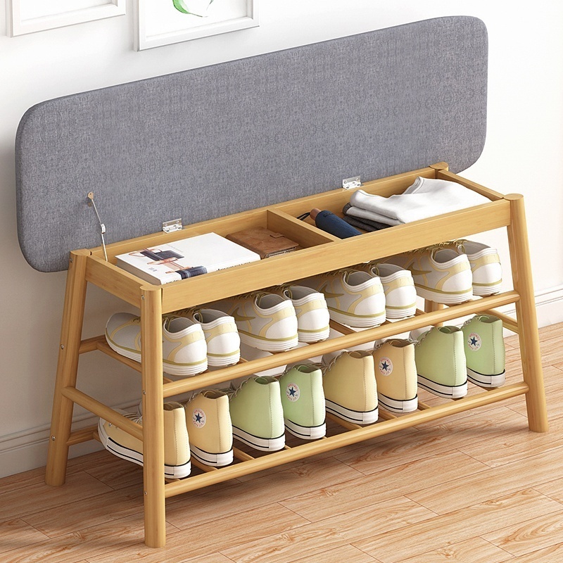 Comfortable Bamboo Shoe Rack Bench Storage Organizer Modern Living room Entrance Entryway Shoe Storage Bench