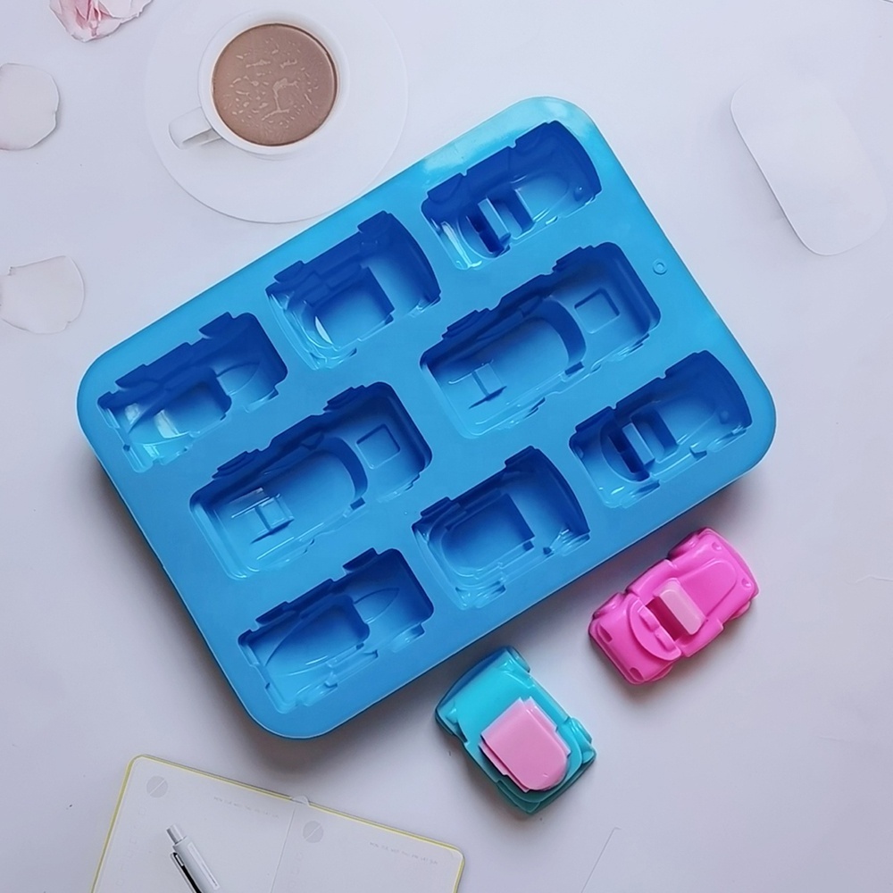 8 Holes Car Shape 3D Silicone Cake Mold Handmade Pastry Jelly Egg Tart Bread Mold Baking Mold Cake Decoration Tools