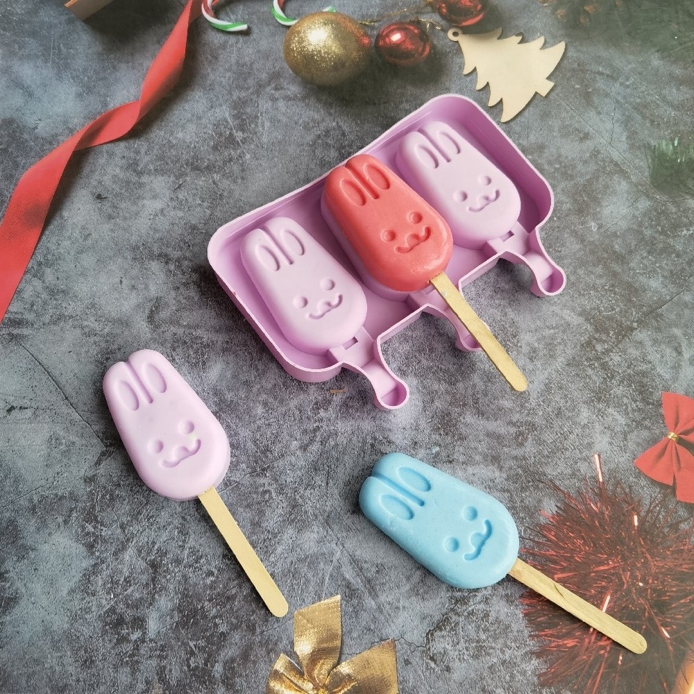 Cartoon Monster rabbit Ice Cream Silicone Mold Bunny Bear Popsicle Ice Cube Tray Mold Cheese Gift Kitchen Accessories