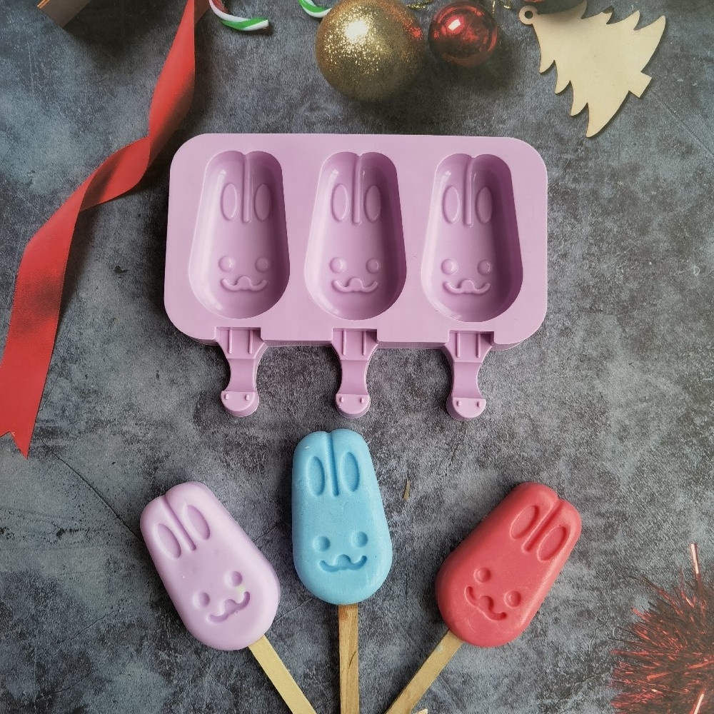 Cartoon Monster rabbit Ice Cream Silicone Mold Bunny Bear Popsicle Ice Cube Tray Mold Cheese Gift Kitchen Accessories