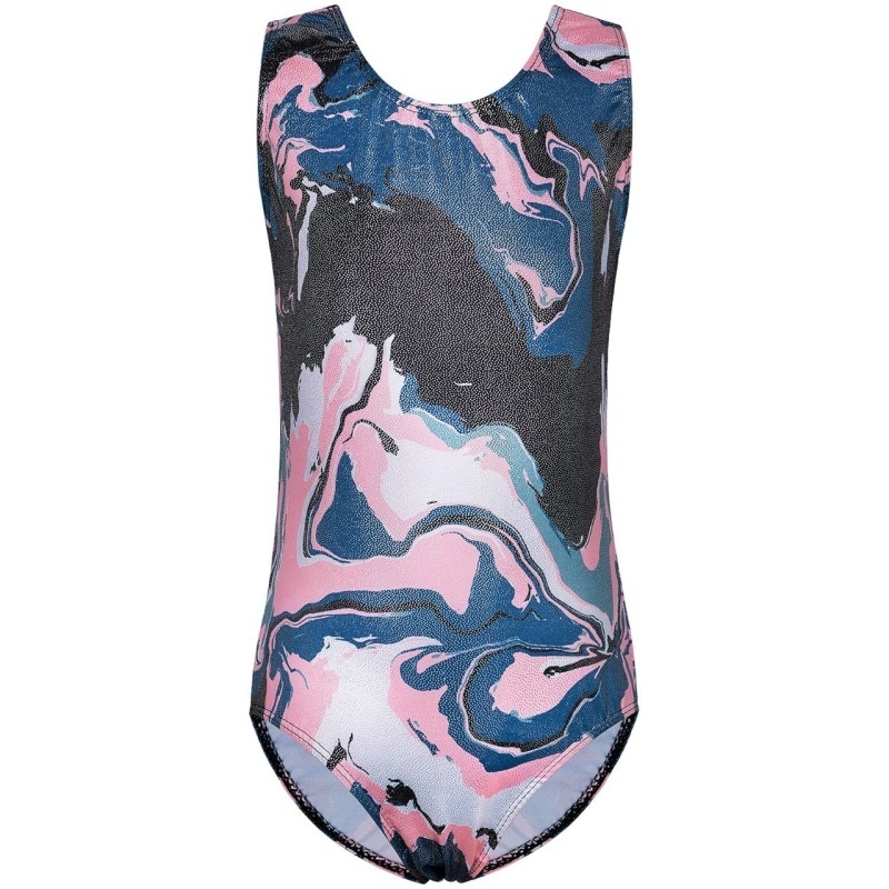 Black Blue Pink Color Spray Design Rhythmic Gymnastics Aerobics Competition Kids Girls Leotards