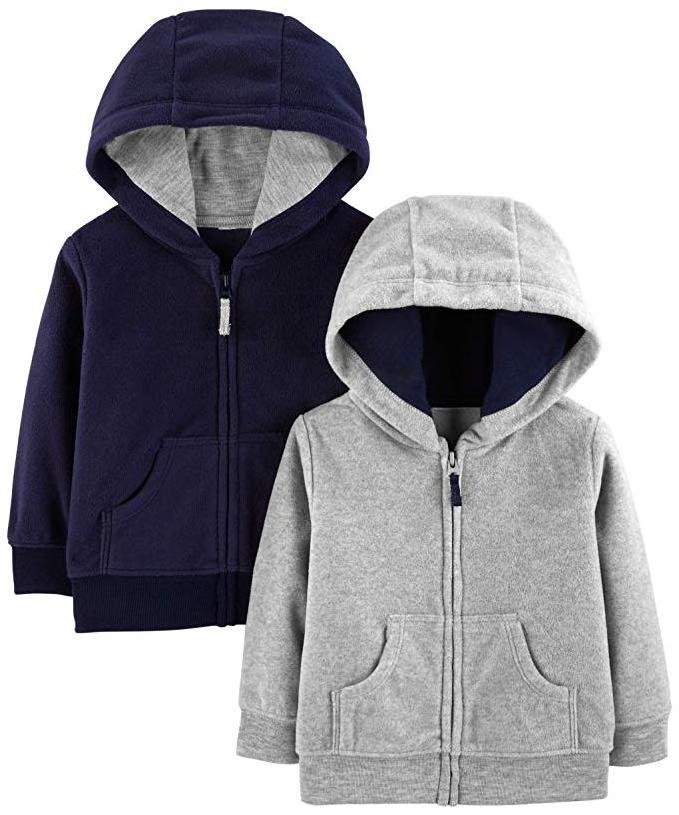 Fashion Clothes Simple Boys Fleece Full Zip Hoodies Gray Navy Kids Hoodies Sweatshirts