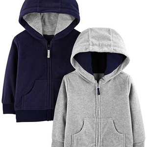 Fashion Clothes Simple Boys Fleece Full Zip Hoodies Gray Navy Kids Hoodies Sweatshirts